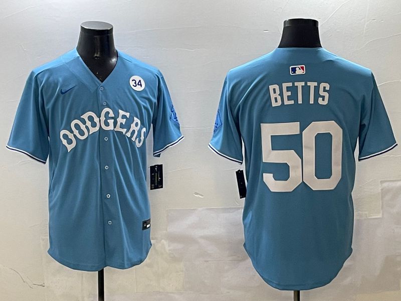 Men Los Angeles Dodgers 50 Betts Light Blue Throwback Game 2025 Nike MLB Jersey style 6
